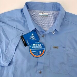 Columbia PFG Mens Medium Slack Tide Camp Shirt Blue UPF 50 Fishing Button Down